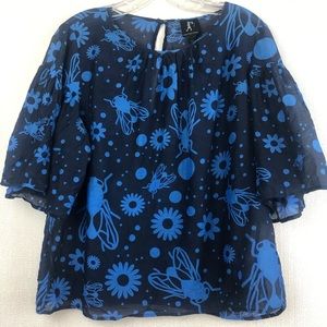 Karen Walker Runaway Flare 1/2 Sleeve Flies Floral